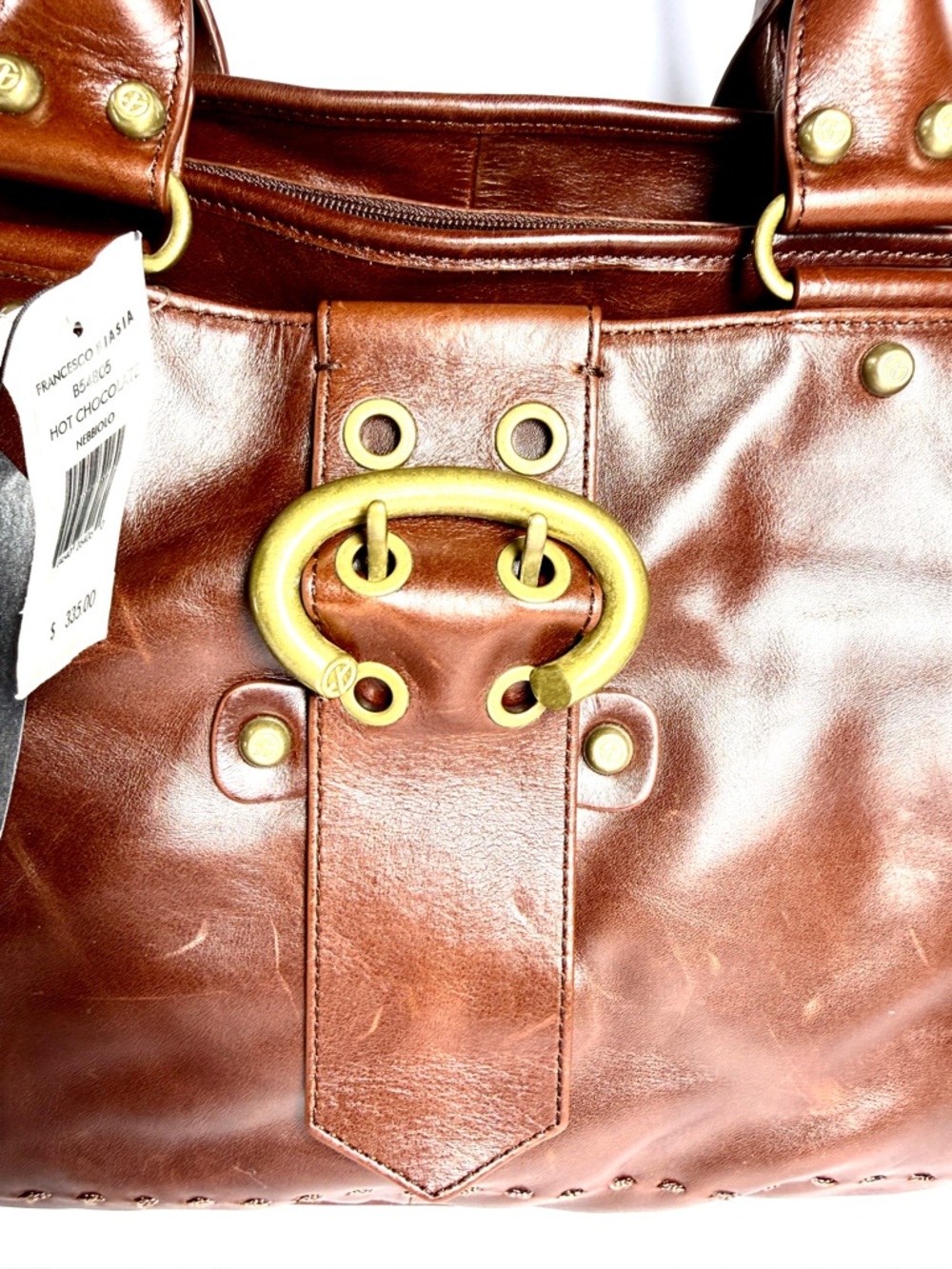Francesco Biasia Brown Leather Shoulder Bag with Gold Hardware - Picture 3 of 16